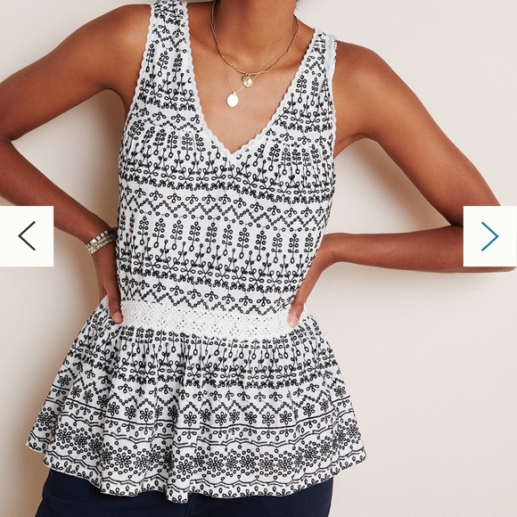 Maeve Tops - Maeve Cammie peplum top white & black eyelet XS NWT fairy dainty